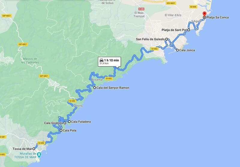 Mapa del día 2 del Costa Brava en coche