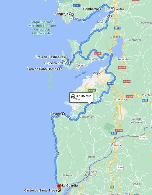 Mapa del sexto día de la ruta por Galicia