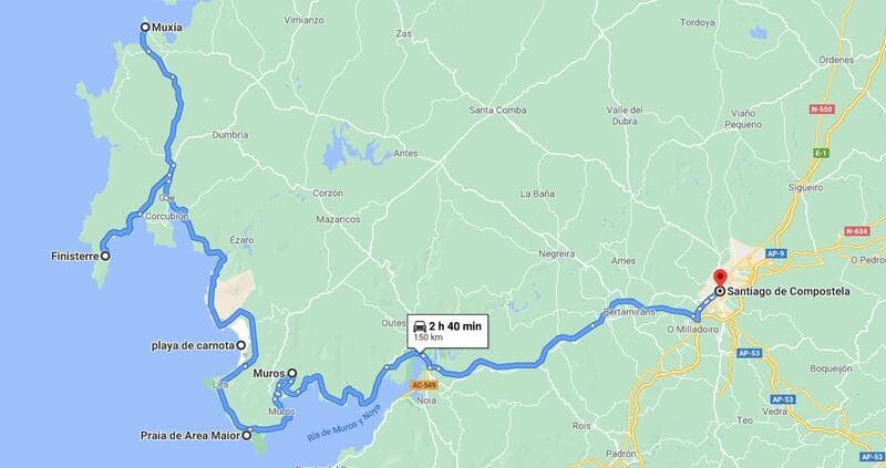 Mapa del tercer día de la ruta por Galicia en 7 días