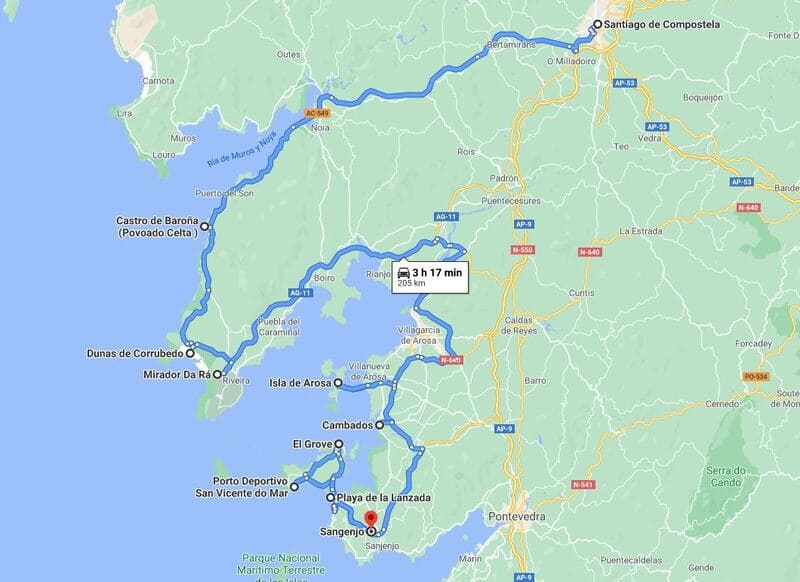 Mapa del cuarto día de la ruta por Galicia en coche