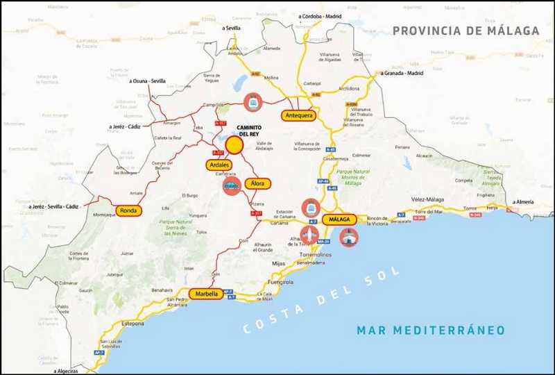 Mapa del acceso al Caminito del Rey